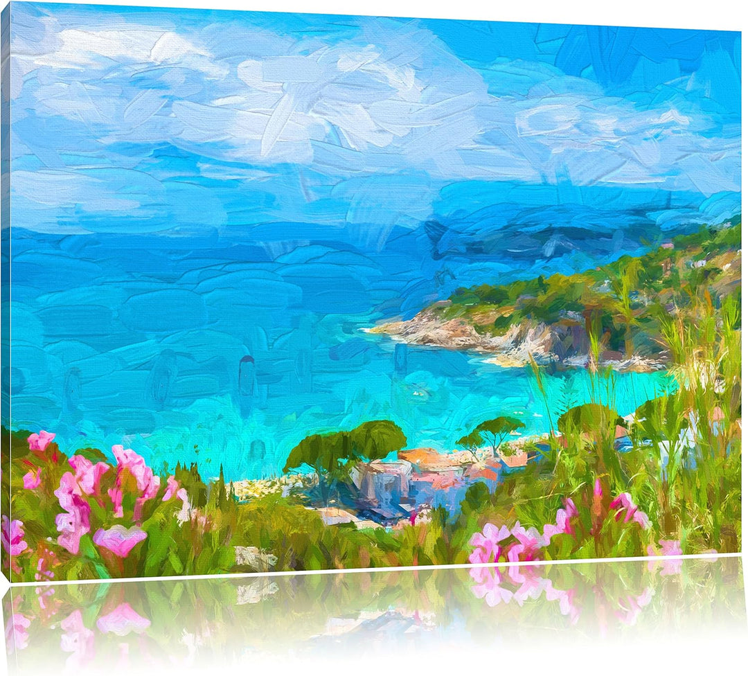 Pixxprint Panorama an der Toskana / 100x70cm Leinwandbild bespannt auf Holzrahmen/Wandbild Kunstdruc