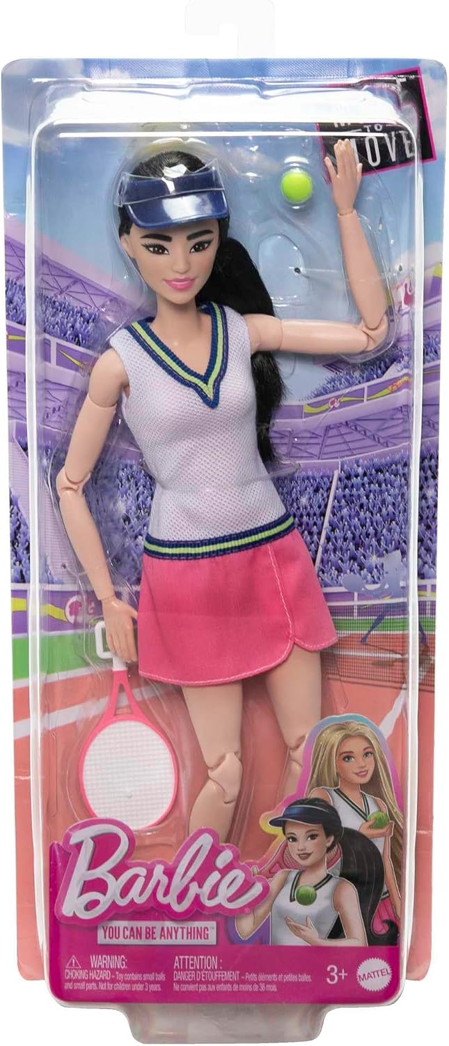 Barbie Made to Move - Tennisspielerin mit Schläger und Ball - Puppe mit 22 Gelenken für realistische