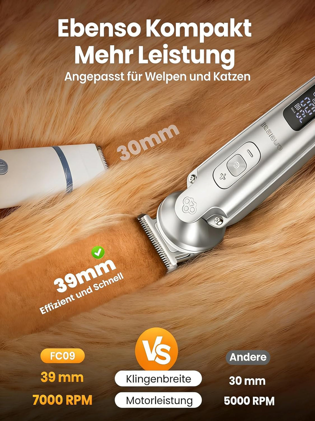 oneisall 4 in 1 Leise Schermaschine Hund Katze, 3-Gang Pfotentrimmer für Hunde bis zu 7000RPM, IPX7
