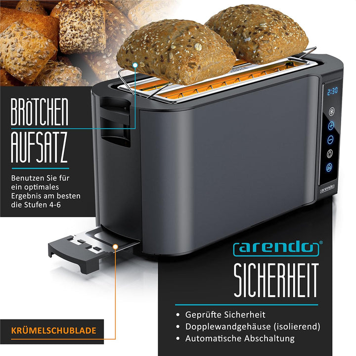 Arendo - Edelstahl Toaster Langschlitz 4 Scheiben- Touchpanel – Doppelwandgehäuse – 1500 W – Integri