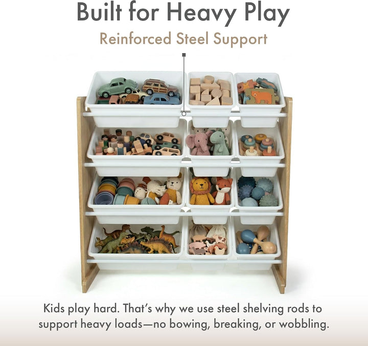 Humble Crew WO70526 Kinderregal - Spielzeugregal-Organizer aus Holz mit 12 Aufbewahrungsboxen, Natur
