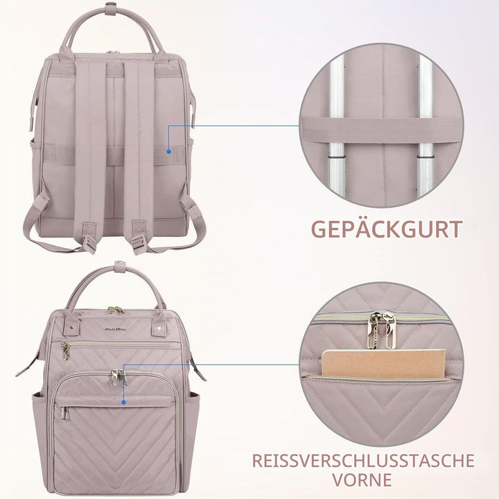 VANKEAN 15.6 Zoll Laptop Rucksack,Rosa,Rucksack Damen | Computer Arbeitstasche, Grosse Kapazität, Wa