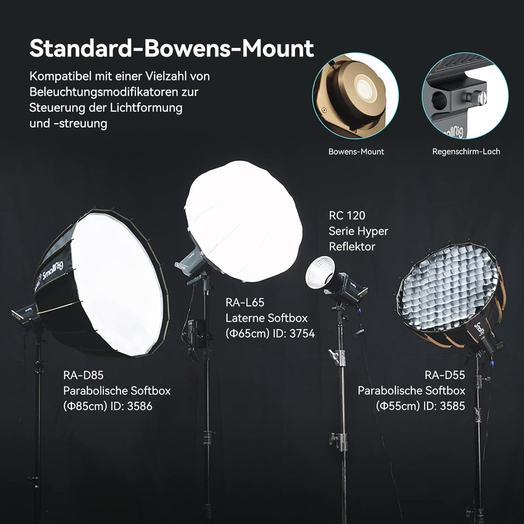 SMALLRIG 120W COB Video Light, Bi-Color 2700K-6500K 52800Lux Continuous Output Light mit 9 Lichteffe