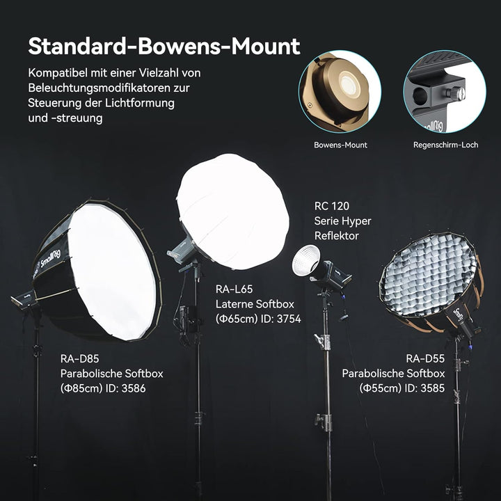 SMALLRIG 120W COB Video Light, Bi-Color 2700K-6500K 52800Lux Continuous Output Light mit 9 Lichteffe