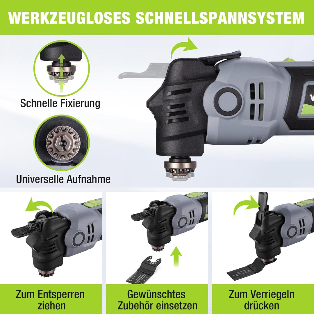 WORKPRO Oszillationswerkzeug, 400W Multifunktionswerkzeug mit 23 Zubehörteilen & Tasche, 6 Geschwind