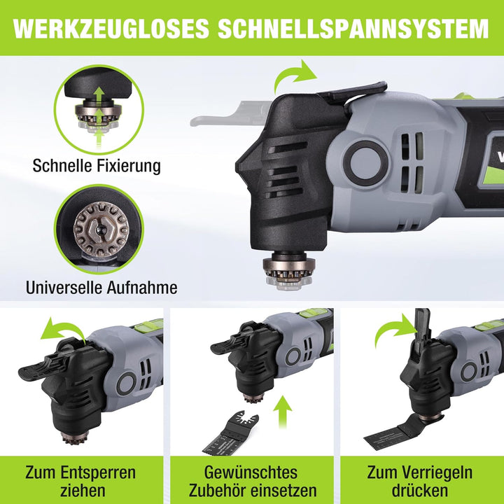 WORKPRO Oszillationswerkzeug, 400W Multifunktionswerkzeug mit 23 Zubehörteilen & Tasche, 6 Geschwind