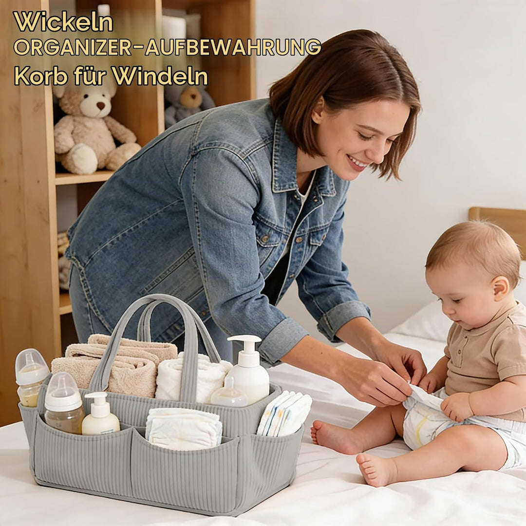 Wickelkorb Cord für Wickeltisch,Baby Windel Caddy Organizer mit Wechselbaren Fächern,Stilvoller Aufb