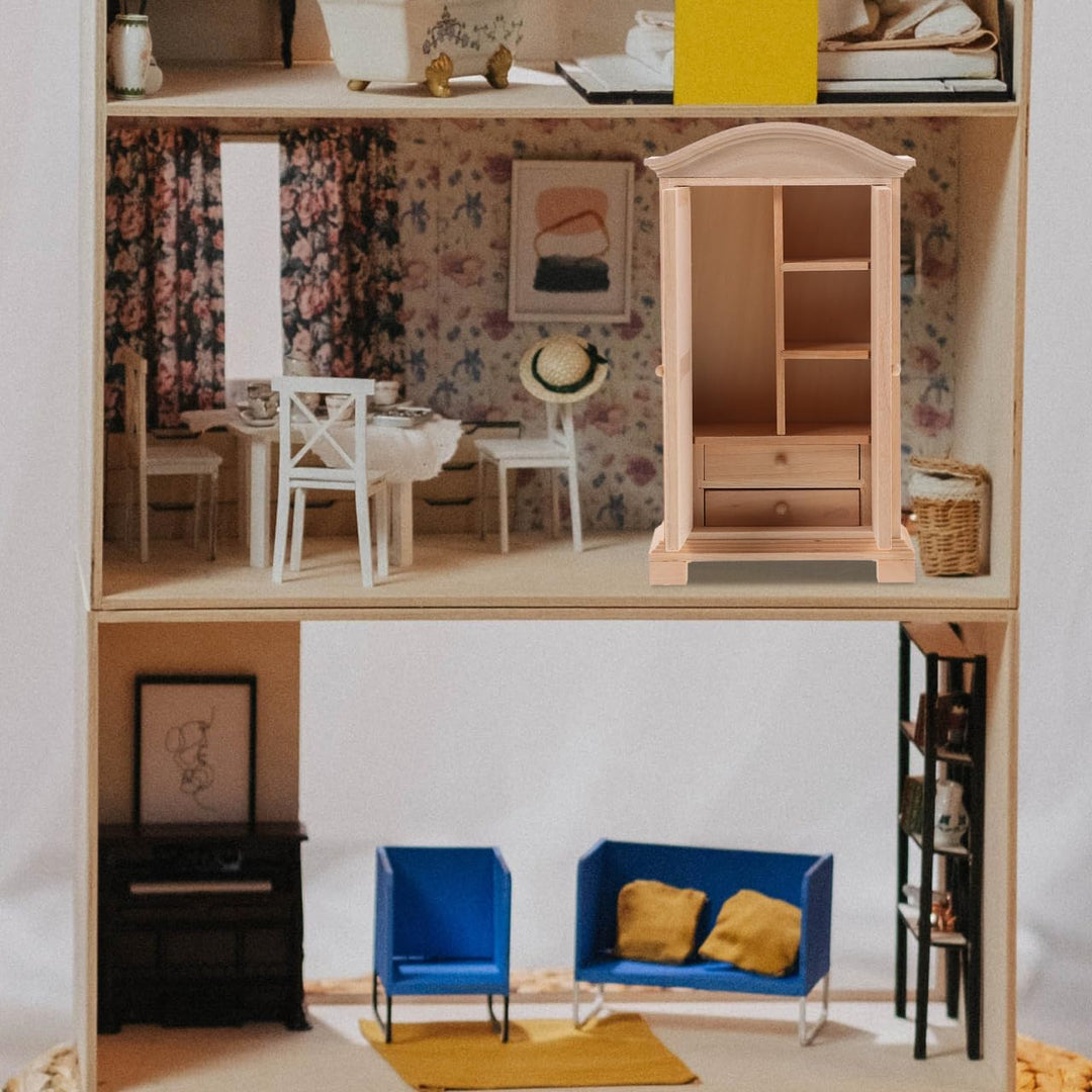 HEMOTON Miniatur Holzkleiderschrank Modell Puppenhaus Miniatur Kleiderschrank Handgefertigtes Miniat