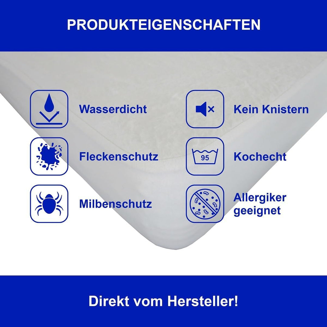 Dukal | wasserdichte Molton-Auflage für Topper 100 x 220 cm | mit Spannumrandung | Ober-/Unterseite