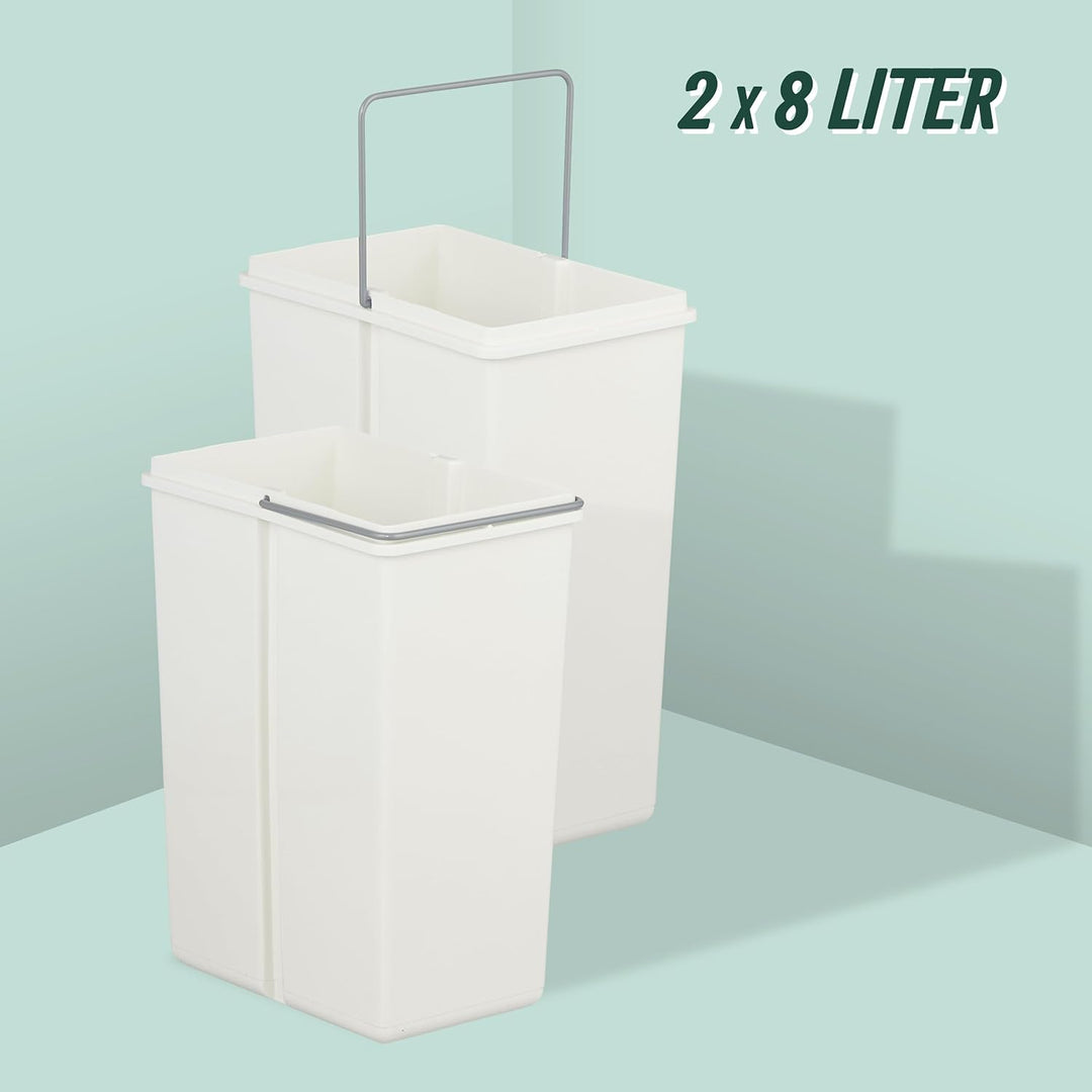 Relaxdays Einbaumülleimer, 2 Fächer, 2 x 8l, HBT: 35,5 x 25 x 47 cm, ausziehbar, Mülltrennsystem für