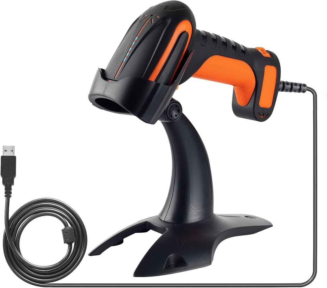 Tera Pro Leistungsstarker Industrie 1D 2D QR Barcodescanner mit Kabel und Ständer robust stossfest s