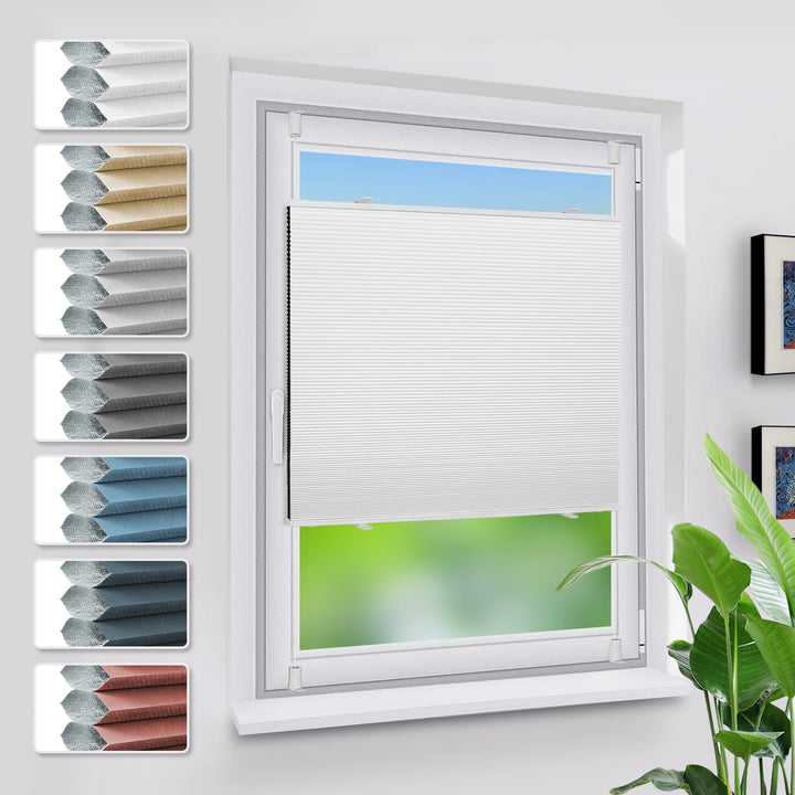 Grandekor Verdunklungsplissee Wabenplissee ohne Bohren Weiss-Weiss 40x110cm (BxH) Klemmfix Plissee o
