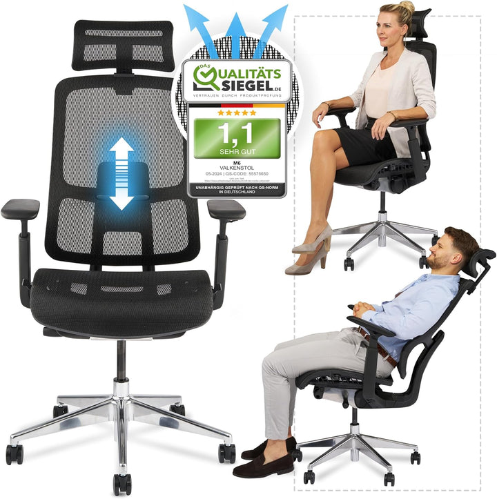 VALKENSTOL M6 Bürostuhl Ergonomisch - Auch für Grosse Menschen, Mesh-Sitz Ergonomischer Bürostuhl Ch