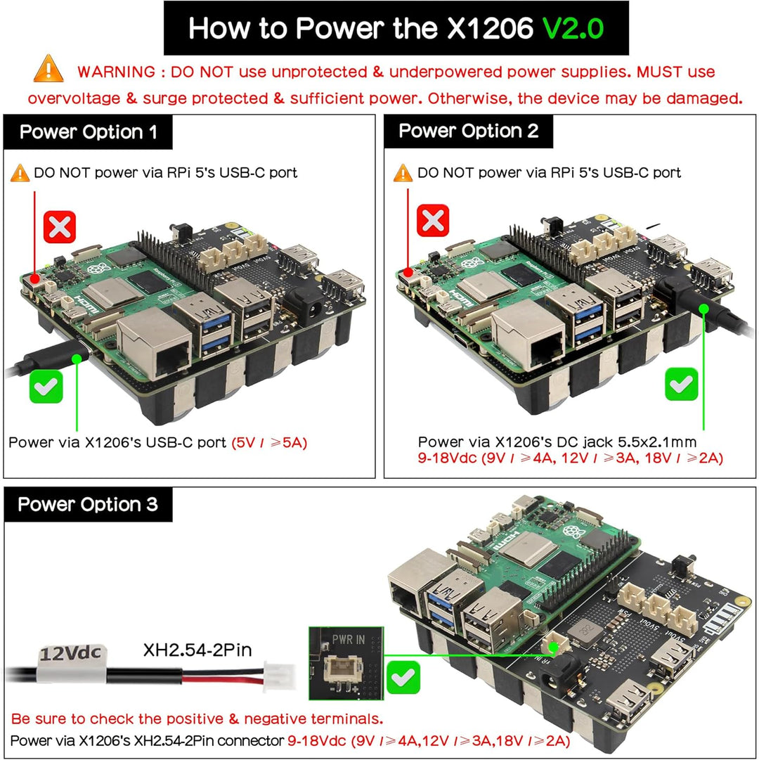 Geekworm X1206 4-Cell 5V UPS Shiled for Raspberry Pi 5, Max 5.1V 6A Output|Auto Power On|Safe Shutdo