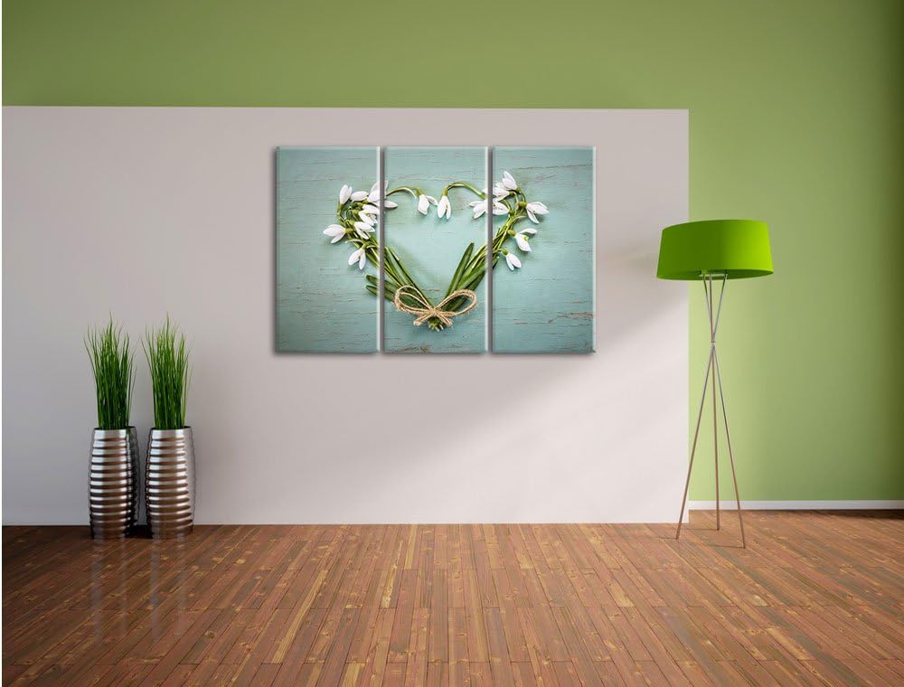 Pixxprint Herz aus Blumen 3-Teiler Leinwandbild 120x80 Bild auf Leinwand