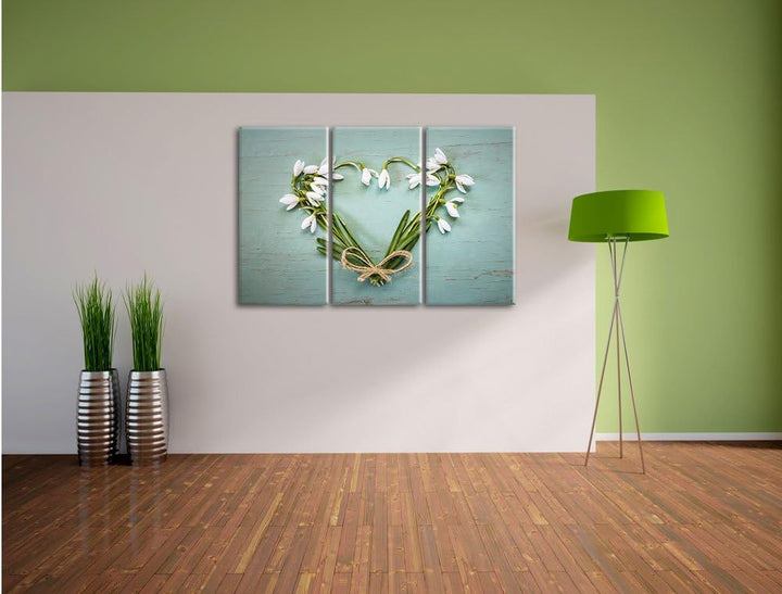 Pixxprint Herz aus Blumen 3-Teiler Leinwandbild 120x80 Bild auf Leinwand