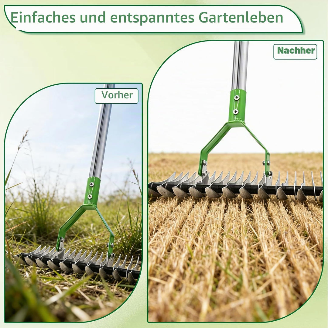 Vertikutierer Rechen,163cm Schneidrechen mit Stiel,Abnehmbar Handvertikutierer,Verstellbarer Vertiku