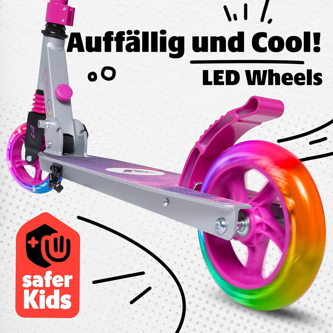 Apollo Skyracer City Roller mit LED Leuchträdern | Roller Kinder 6 Jahre | City Scooter mit Federung