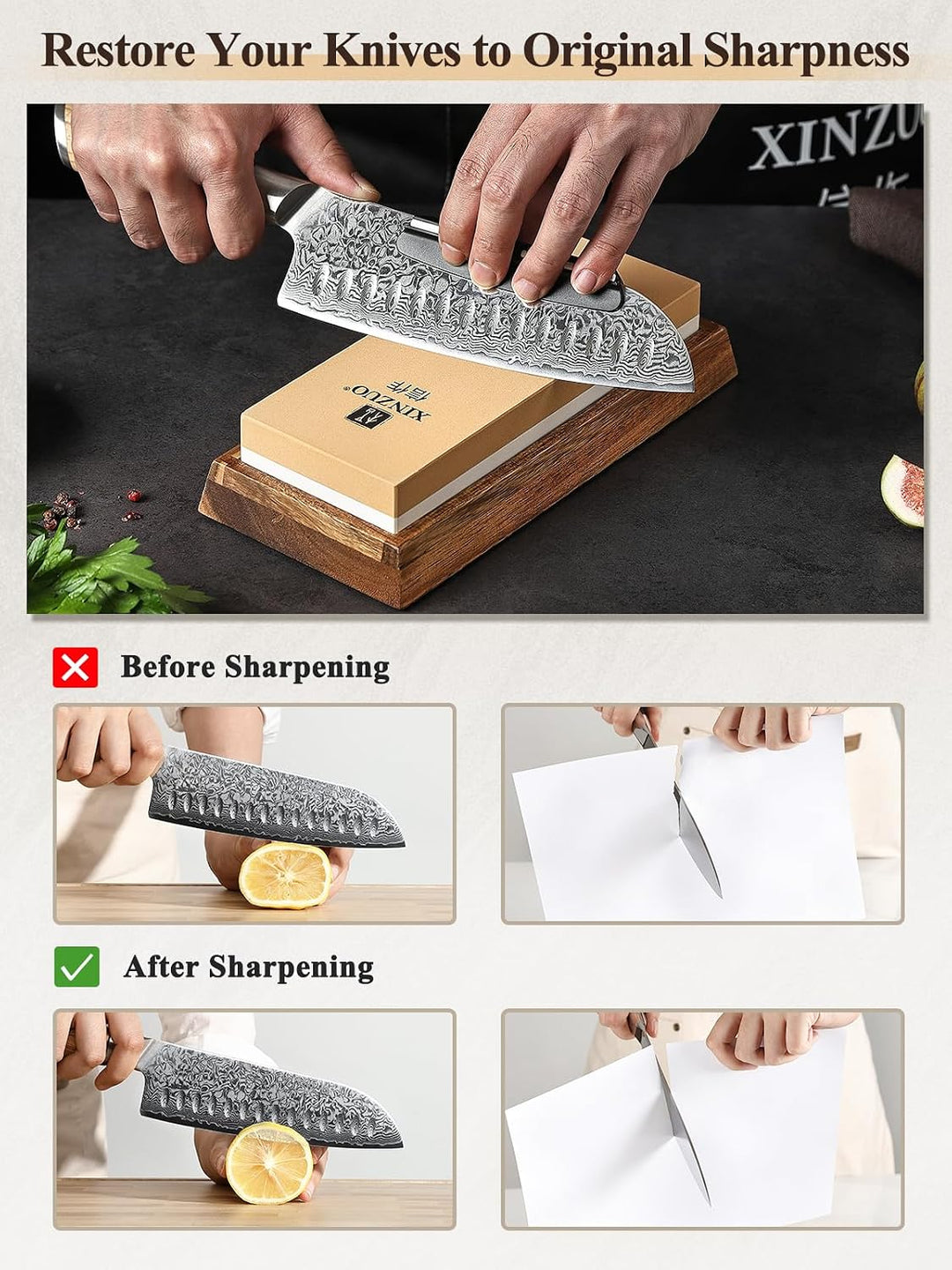 XINZUO 3000/8000-Körnung Wetzstein, Schleifstein Beidseitig Profi Whetstone Set, Messerschärfer 2-in