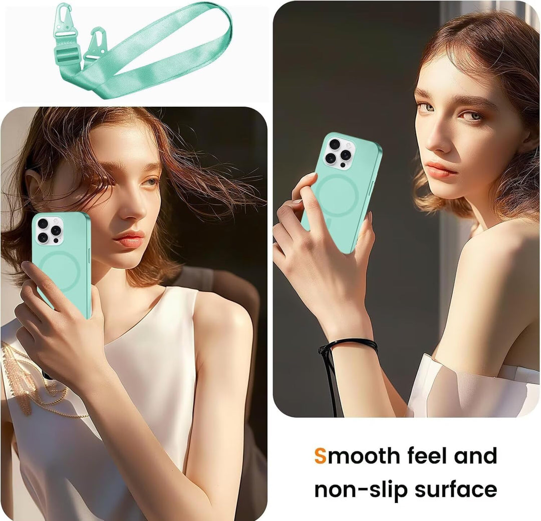 Handykette für Samsung Galaxy A72 5G Hülle mit Band [Kompatibel mit Magsafe] Flüssig Silikon Necklac