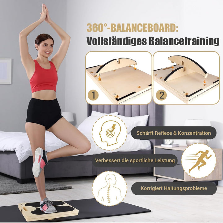 Wadendehner Schrägbrett aus Holz, 3-in-1 Slant Board mit 6 Winkeln und Trainingsposter, Verstellbar