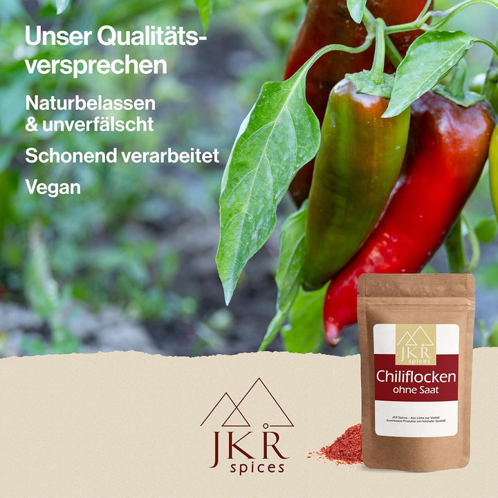 JKR Spices Chiliflocken ohne Saat 1000g | Chili Flocken ohne Kerne | Chili Flakes im wiederverschlie
