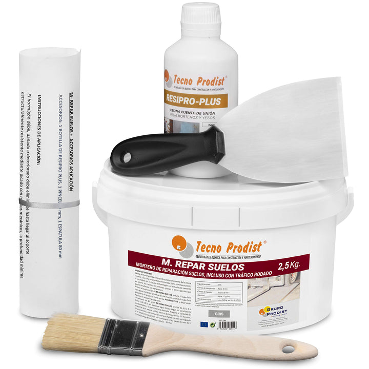 M-REPAR BÖDEN von Tecno Prodist - (2,5 Kg + Kit) Reparaturmörtel für Beton oder Zementböden, auch be