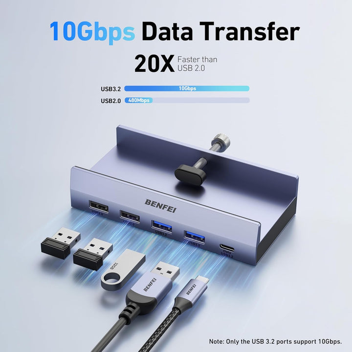BENFEI 8-in-1 USB C Hub mit sicherer Klemmfunktion – Mit 4K@60Hz HDMI, Gigabit Ethernet, 100W PD, 10