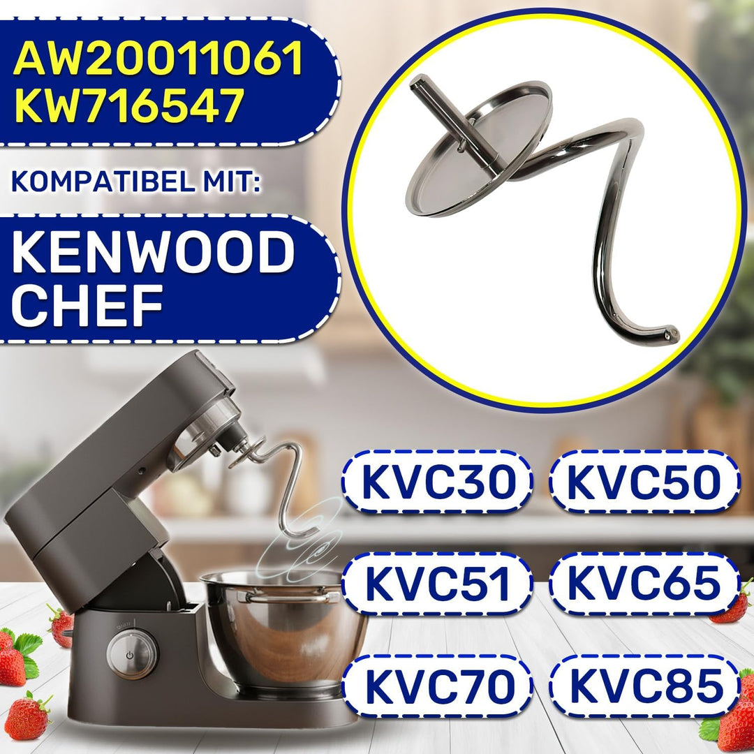 MONTERAL Knethaken für Knetmaschine mit dem Originalcode AW20011061 KW716547 für Kenwood Chef Küchen