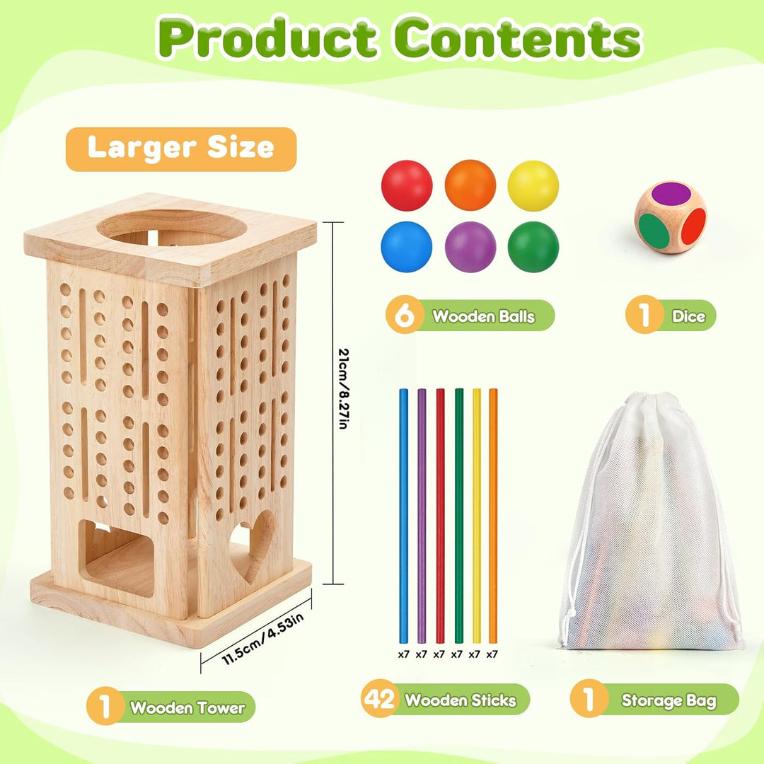 Montrix Montessori Spiel Brettspiel aus Holz, 42 Bunte Holzstäbchen Lernspiele ab 3 4 5 6 Jahre, Fei