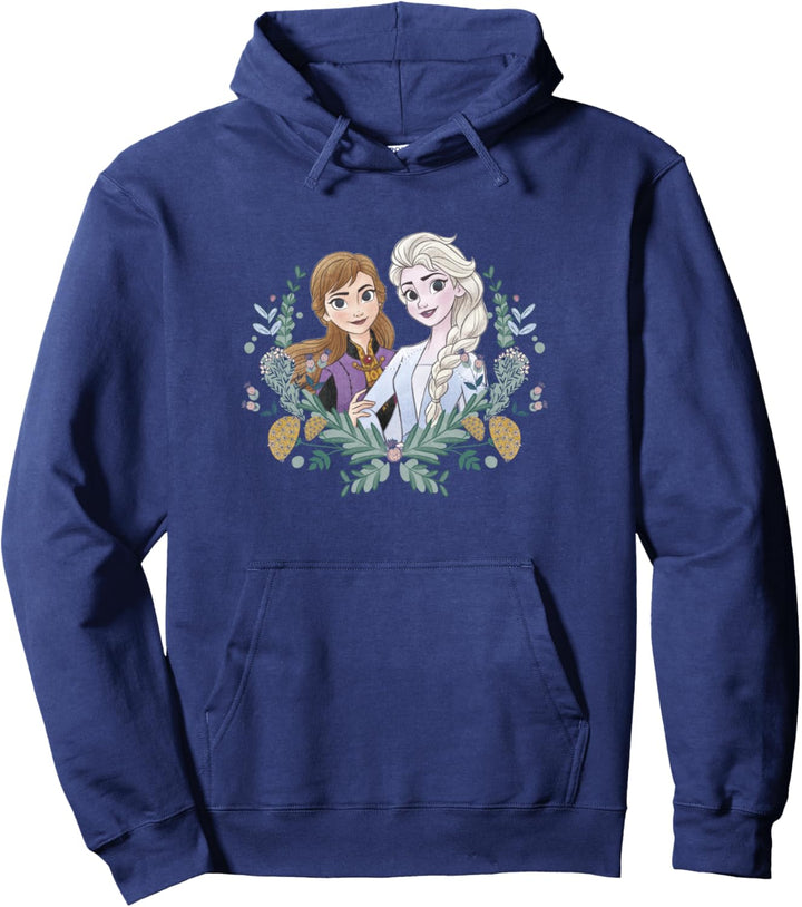Disney Frozen Anna & Elsa Sisters Floral Portrait Pullover Hoodie