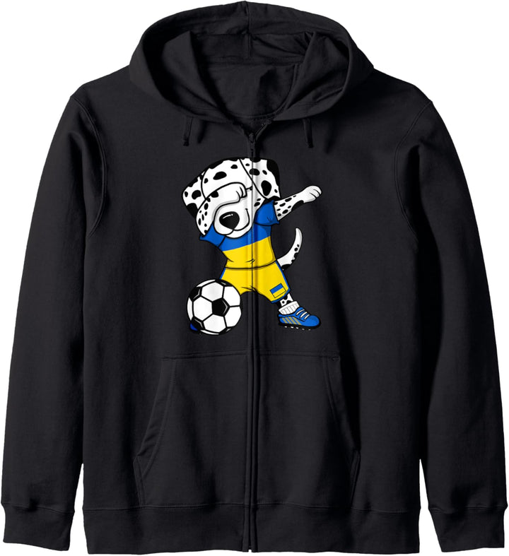 Dabbing Dalmatiner Hund Ukraine Fussball Ukrainische Flagge Kapuzenjacke