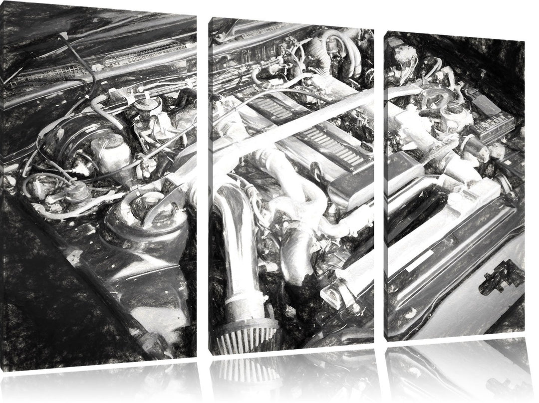 Pixxprint Motorblock 3Teiler 120x80 cm Leinwandbild Wandbild Kunstdruck