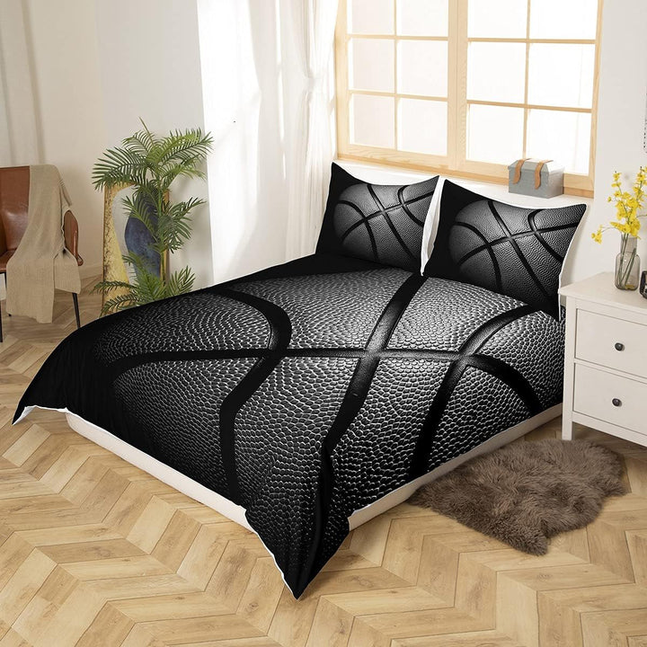 Loussiesd Schwarz Basketball Bettbezug Set Jungs Kinder Sportthema Bettwäsche Set 135x200 cm 3D Bask