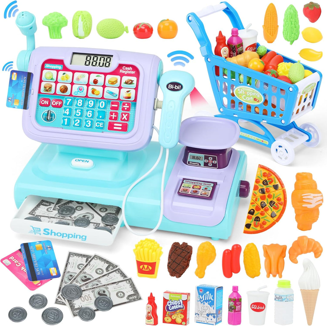 Kinder Kasse Spielzeug mit Scanner, Elektronische Registrierkasse mit Mikrofon Sound Rechnerfunktion