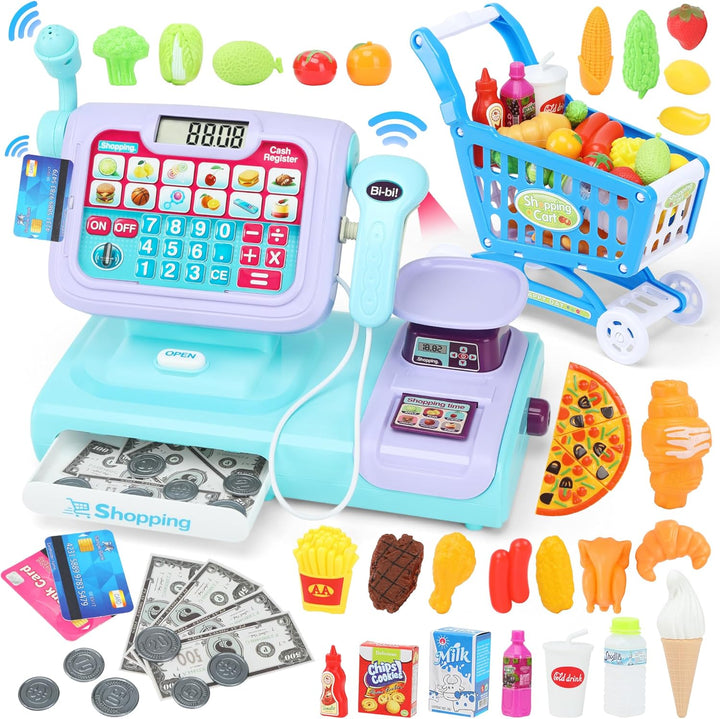 Kinder Kasse Spielzeug mit Scanner, Elektronische Registrierkasse mit Mikrofon Sound Rechnerfunktion