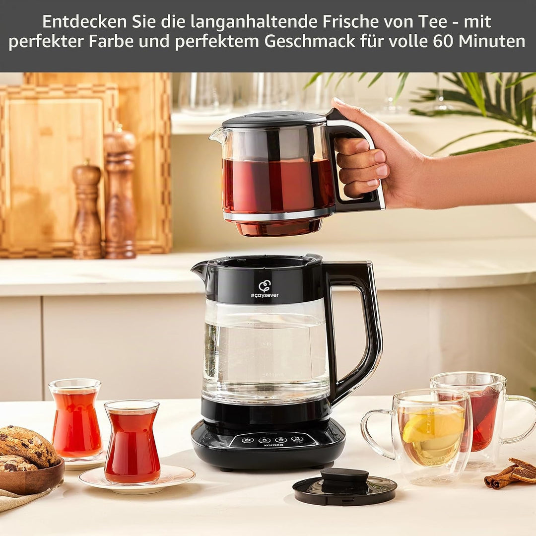 Karaca Caysever Maschine, Stahl, Chrome 1700 W, BPA-frei, 0,8 Lt Fassungsvermögen Glas-Teekanne, 1,5