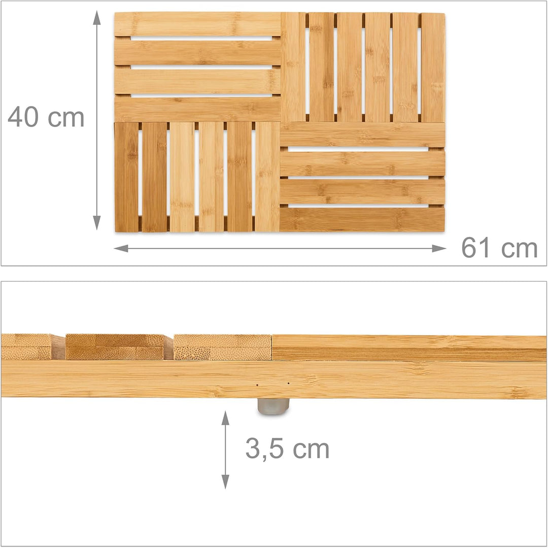 Relaxdays Bambus Badematte, 61 x 40 cm, rutschfeste Duschmatte für Badewanne, Dusche, Sauna, Indoor
