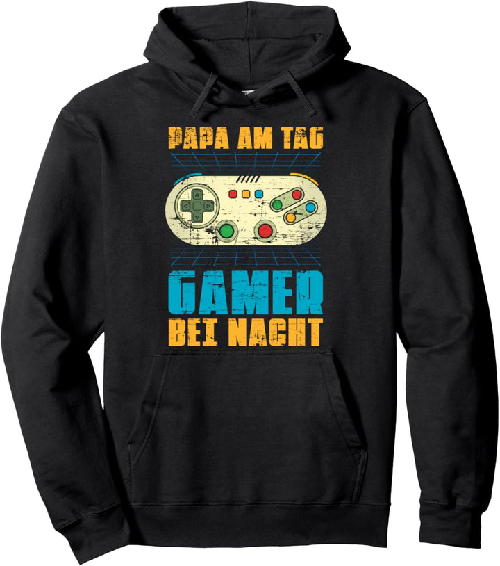 Papa am Tag Gamer bei Nacht Vatertag Nerd Lustiges Gaming Pullover Hoodie