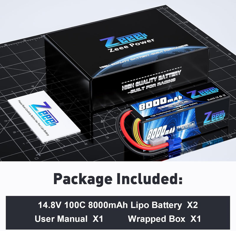 Zeee 4S Lipo Akku 14,8V 100C 8000mAh mit EC5 Stecker Hardcase RC Akku für Auto LKW Tank RC Buggy Tru