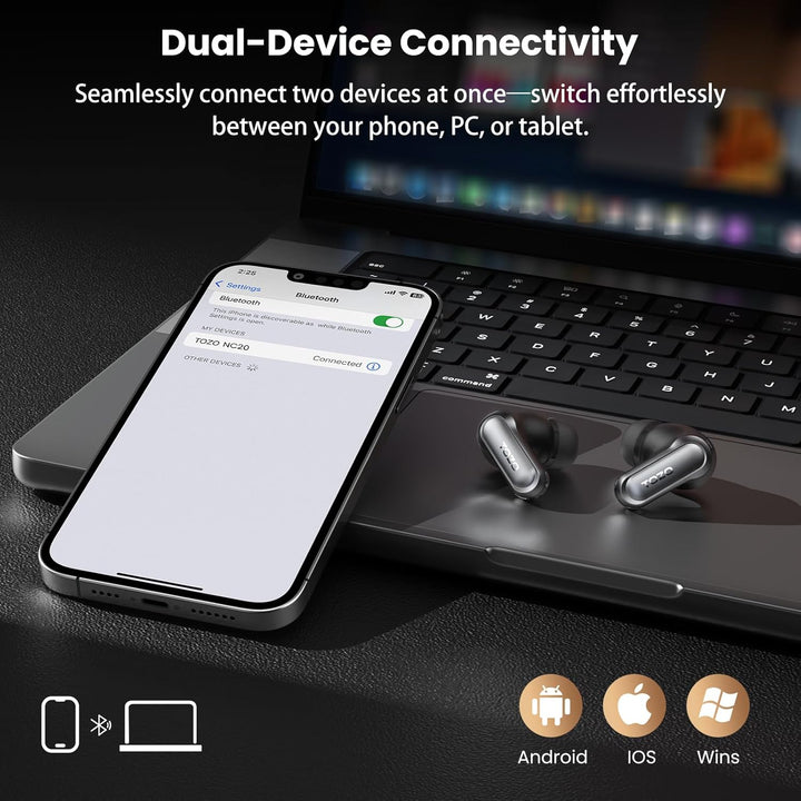 TOZO NC20 Bluetooth-Kopfhörer 6.0,6 Mics & ENC AI für kristallklare Anrufe,LDAC Hi-Res Audio,IPX8,Ve