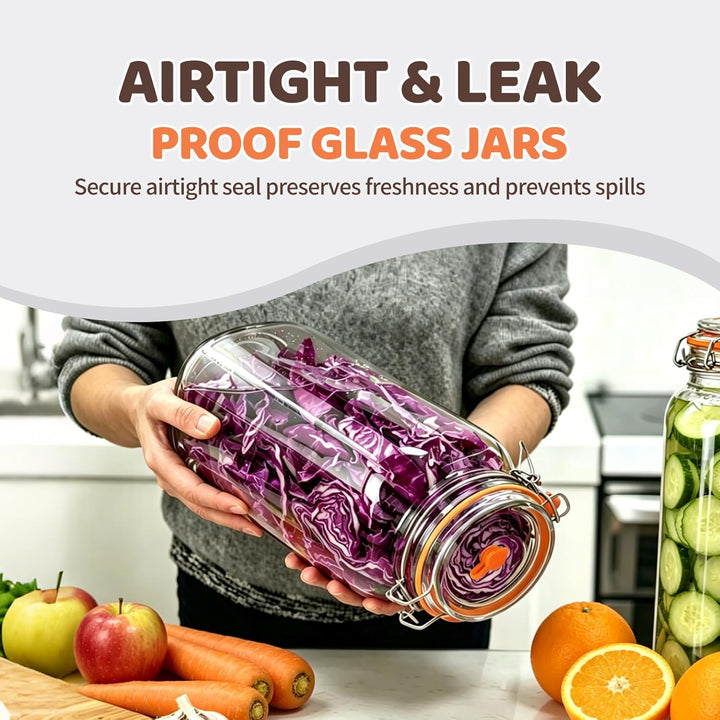 Milai 2L Gärgefäss mit Gärventil und Glasbehälter, zur Herstellung von Sauerkraut, Kimchi und eingel