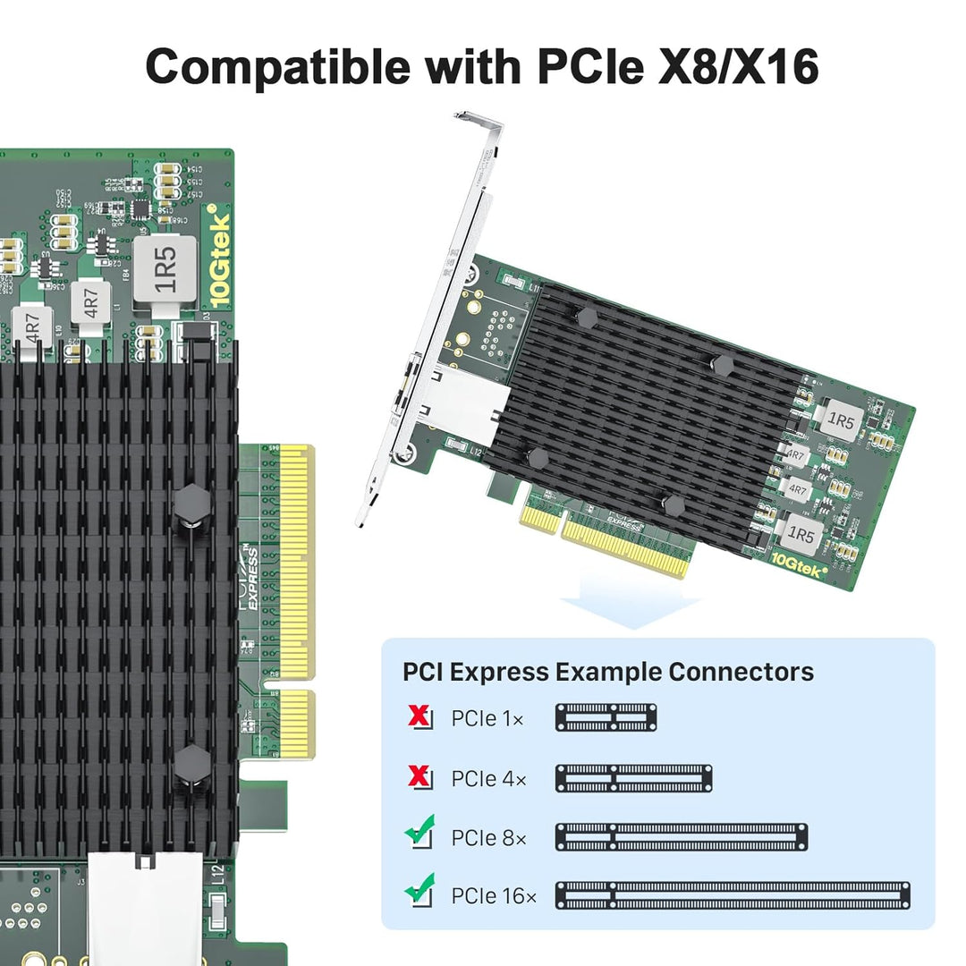 10Gtek® 10Gb PCI-E NIC Netzwerkkarte, Single Copper RJ45 Port, mit Intel X540-BT1 Controller, PCI Ex
