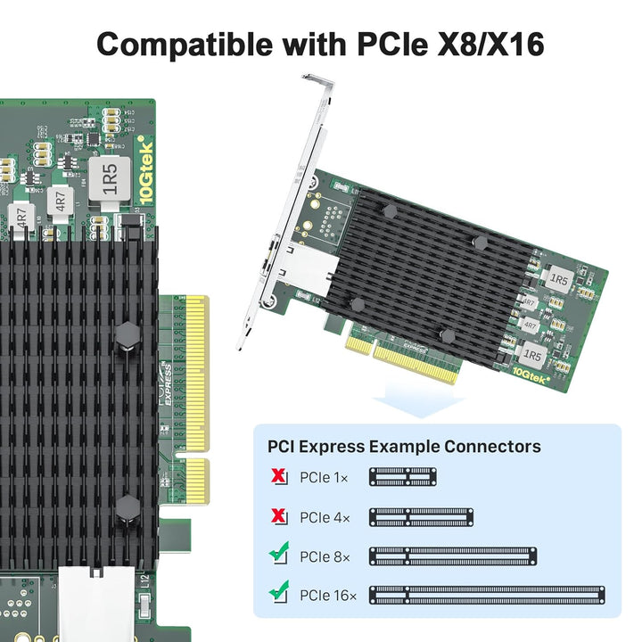 10Gtek® 10Gb PCI-E NIC Netzwerkkarte, Single Copper RJ45 Port, mit Intel X540-BT1 Controller, PCI Ex