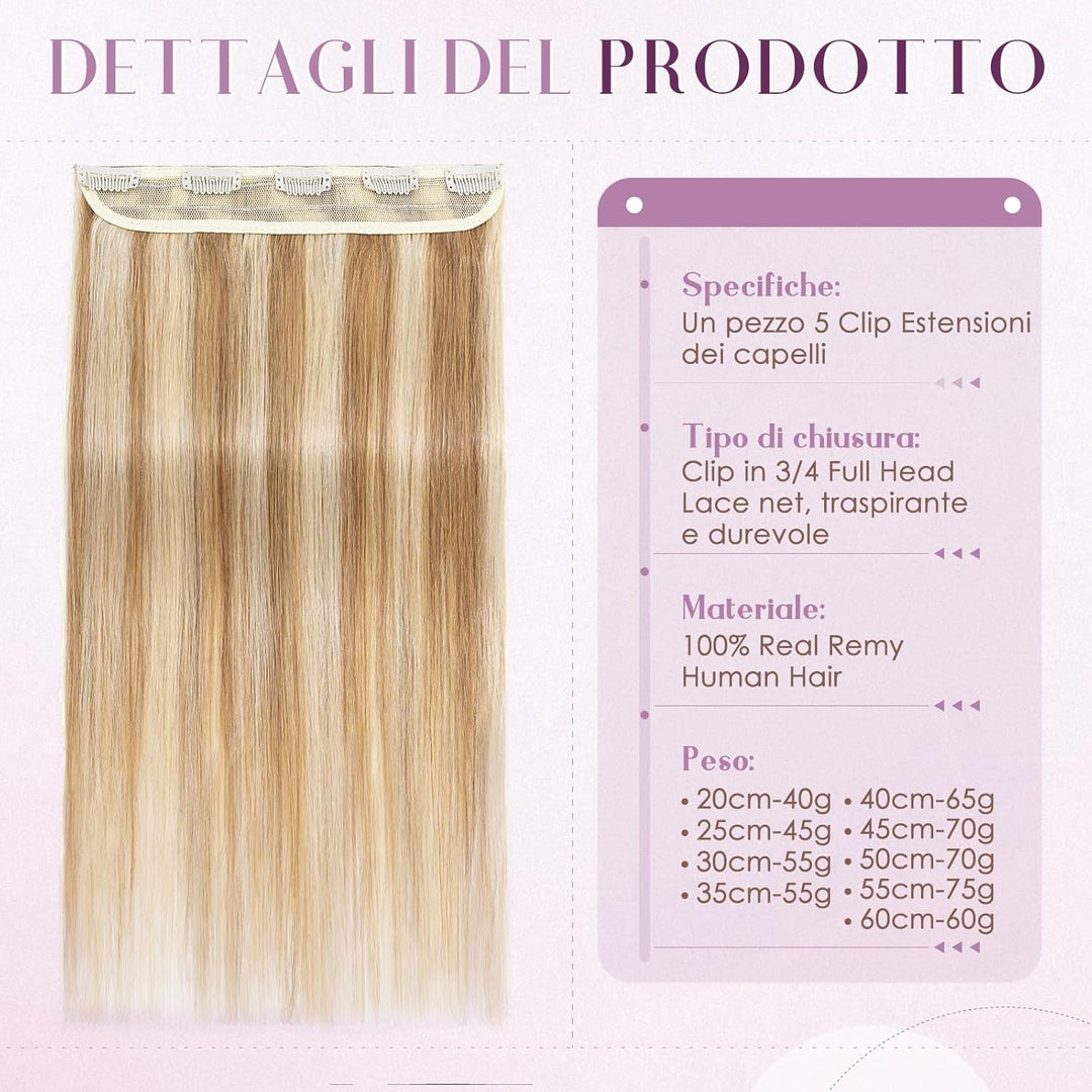 UK-Fashion-Shop Extensions Echthaar Clip in Blond 45cm Clip in Extensions Echtahhar 1 Tresse Invisib