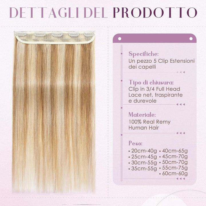 UK-Fashion-Shop Extensions Echthaar Clip in Blond 45cm Clip in Extensions Echtahhar 1 Tresse Invisib