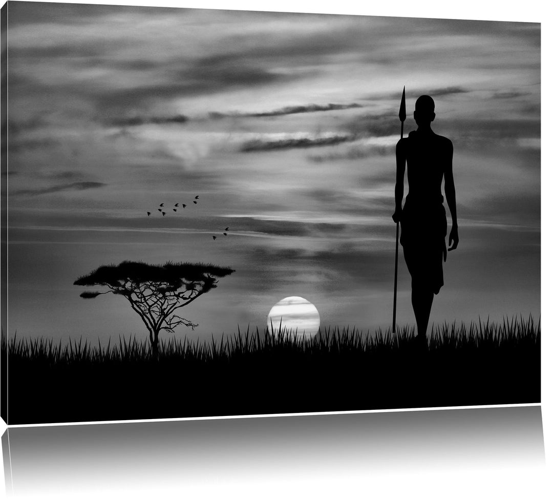Pixxprint Roter Sonnenuntergang in Afrika als Leinwandbild/Grösse: 100x70 cm/Wandbild/Kunstdruck/fer