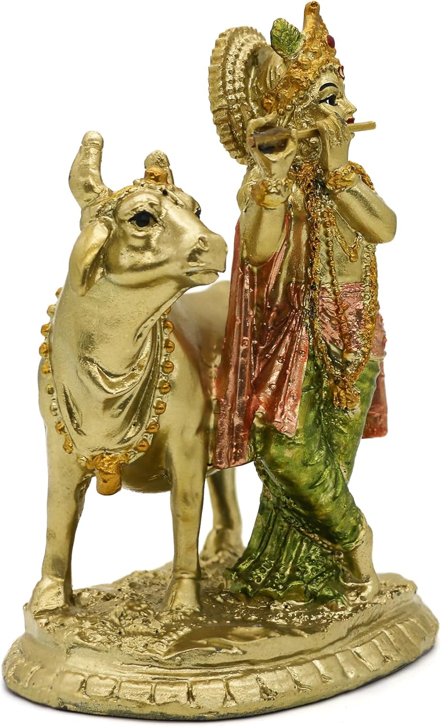 alikiki Hinduistische Gott, Lord Krishna, Statue – 13 cm H Baby Krishna Idol mit Kuh Nandi Statue In