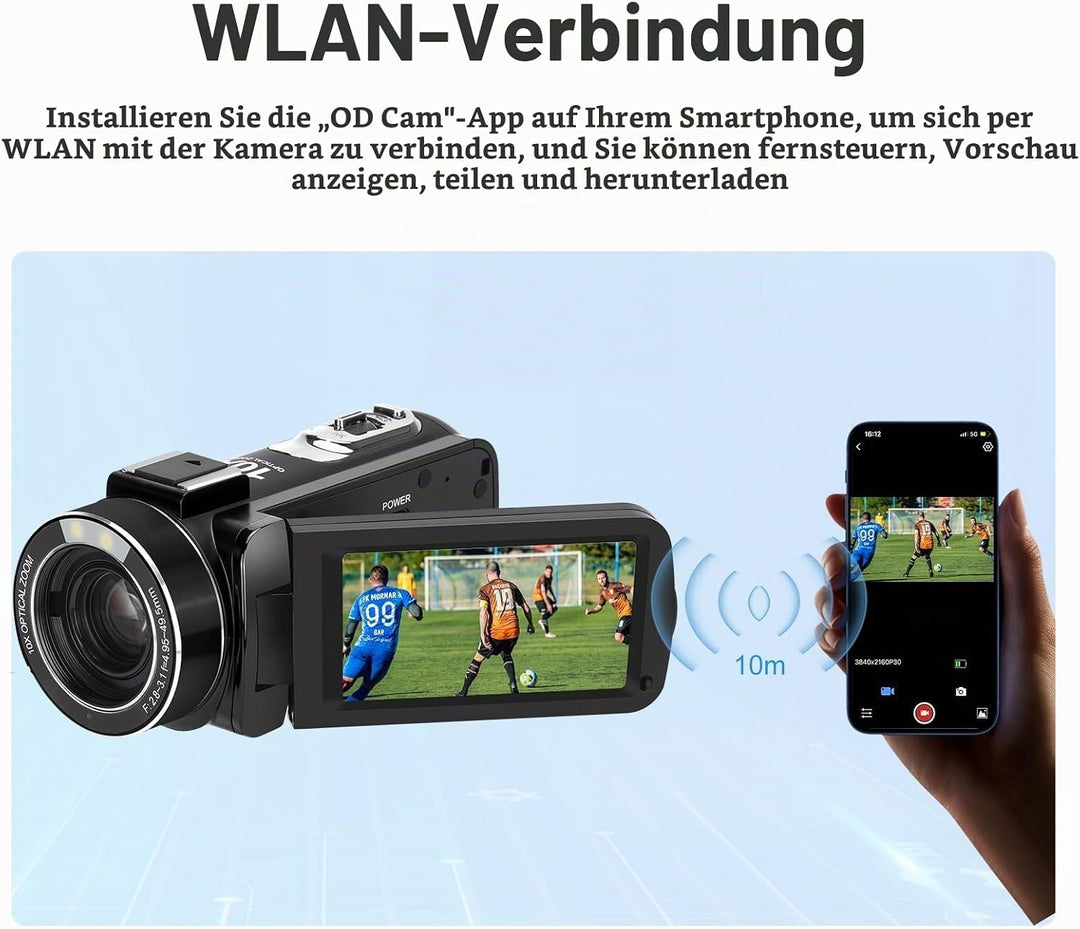 ORDRO 4K Videokamera Camcorder Ultra HD Camcorder mit 10-Fach Optischem Zoom &amp; 120-fachem Digitalzoo