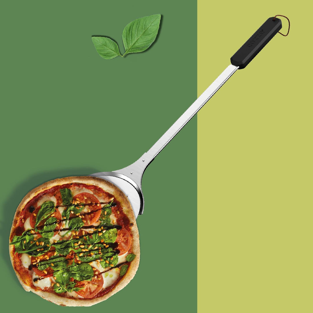 cozze® Premium Edelstahl Pizzaschieber – Elegantes Drehdesign, 76 cm Komfortgriff, Hitzebeständigkei